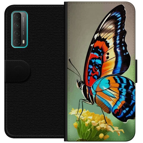 Huawei P smart 2021 Plånboksfodral Fjäril Natur Sommar Motiv Vingar Färgstark Design Populär Dekor Grafiskt Exotiskt Tema