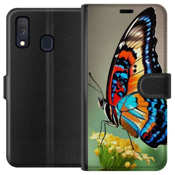 Samsung Galaxy A40 Plånboksfodral Fjäril Natur Sommar Motiv Vingar Färgstark Design Populär Dekor Grafiskt Exotiskt Tema
