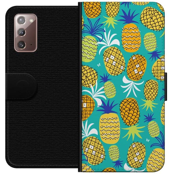 Kompatibel Tegnebogsetui til Samsung Galaxy Note20 Legende mønster med gule og grønne ananaser mod turkis baggrund blå
