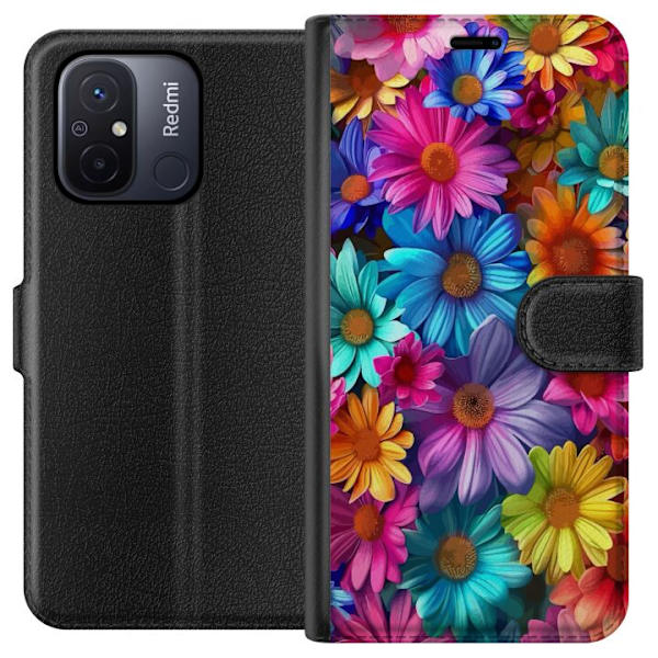 Xiaomi Redmi 12C Lompakkokotelo Gerbera Kukat Värikäs Koriste Kukka Motiivi Suosittu Kotisisustus Väririkas Seinätaide Suunnittelu