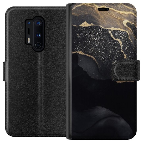 OnePlus 8 Pro Tegnebogsetui Sort guld abstrakt