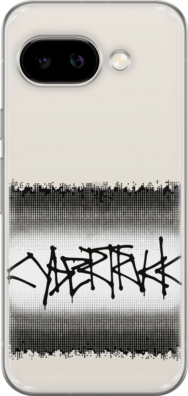 Kompatibel Mobilcover til Google Pixel 9a Sorte takkede graffitibogstaver mellem to sorte rastertonede felter sort