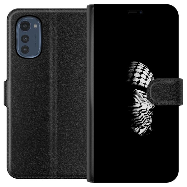 Motorola Moto E32s Tegnebogsetui Keffiyeh-mønster - klassisk sort-hvid palæstinensisk tørklæde med kulturel betydning