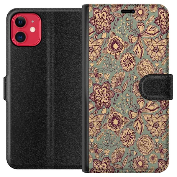 Apple iPhone 11 Lompakkokotelo Vintage Kukat