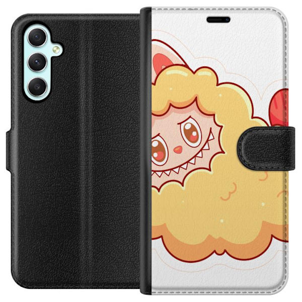 Samsung Galaxy A34 Plånboksfodral Labubu Tvättbjörn Pop Mart Figur Samlarobjekt Söt Design Populärt Motiv Art Toy Kreativ Figurserie