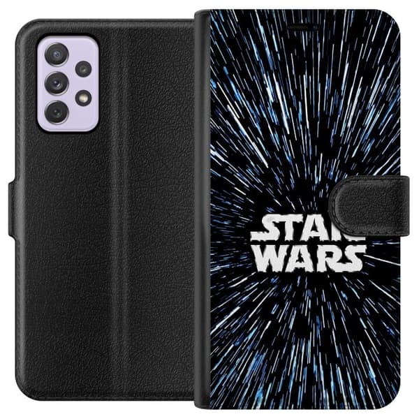 Kompatibel Tegnebogsetui til Samsung Galaxy A52s 5G Star Wars-logo med hyperspace-stjerner i ikonisk sci-fi-design sort