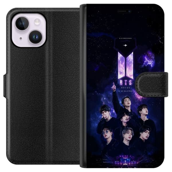 Kompatibel Tegnebogsetui til Apple iPhone 15 Plus BTS lilla