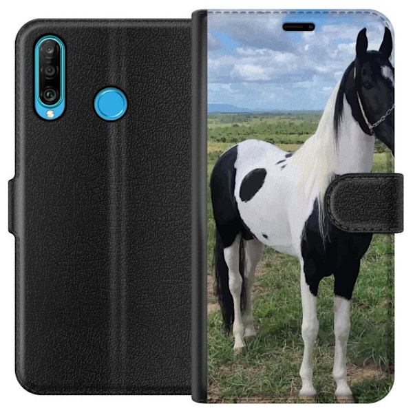 Huawei P30 lite Plånboksfodral Hästmagi – stiliserad häst i lugn färgskala