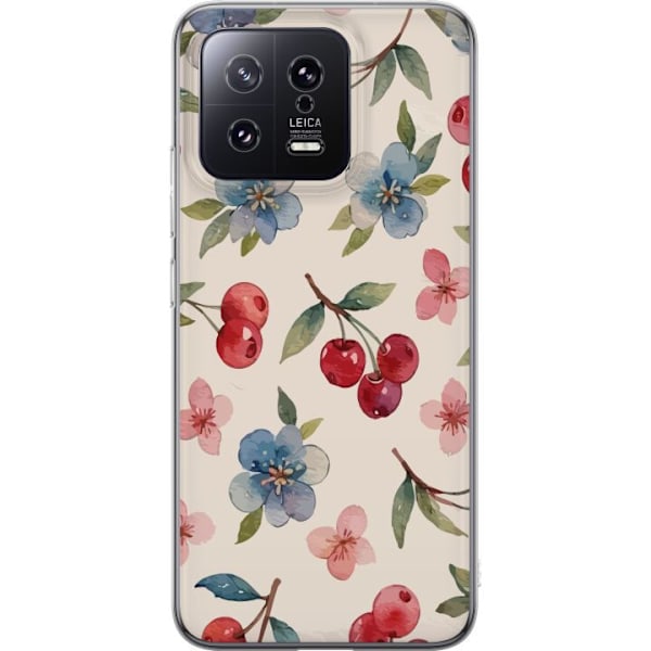 Xiaomi 13 Genomskinligt Skal Bär & Blommor – mönster med blå blommor och skogsbär