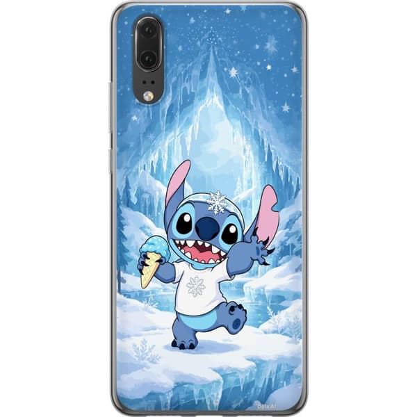 Kompatibelt Mobildeksel til Huawei P20 Blå tegnet fantasifigur med iskrem, snøfnugg og isete vinterbakgrunn blå
