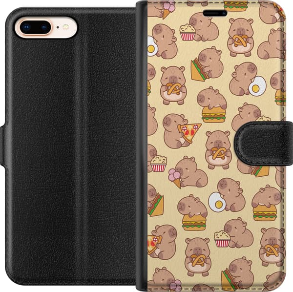 Kompatibel Tegnebogsetui til Apple iPhone 7 Plus Kawaii capybara mobilcover med flere søde figurer