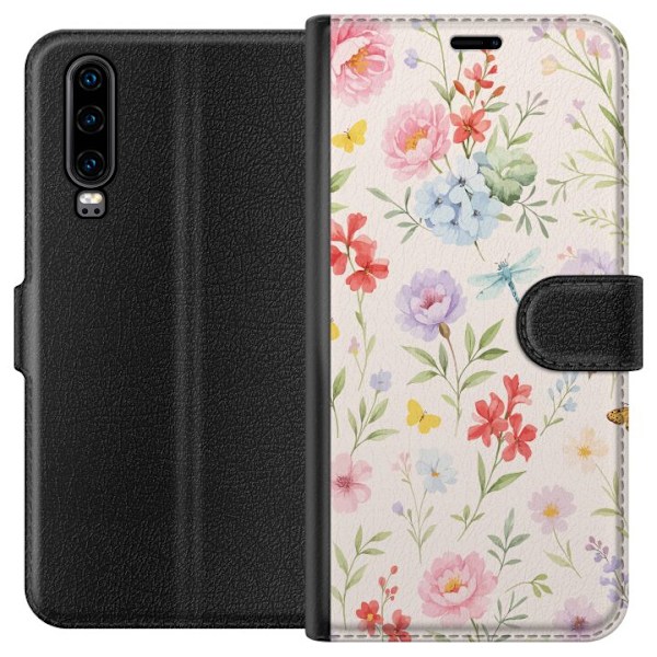 Huawei P30 Tegnebogsetui Blomster