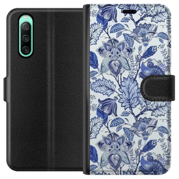 Kompatibelt Lommeboketui til Sony Xperia 10 IV Blomster Blå...