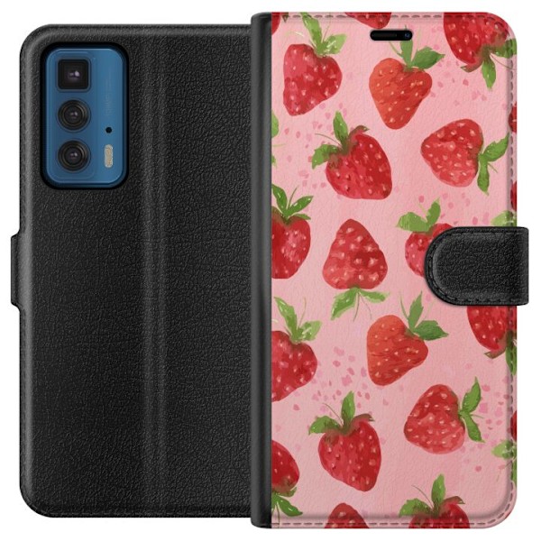Motorola Edge 20 Pro Plånboksfodral Strawberry Dreams – jordgubbsmönster i retrostil