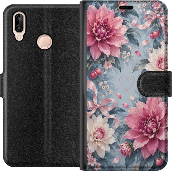 Kompatibel Tegnebogsetui til Huawei P20 lite rosendahliaer blå