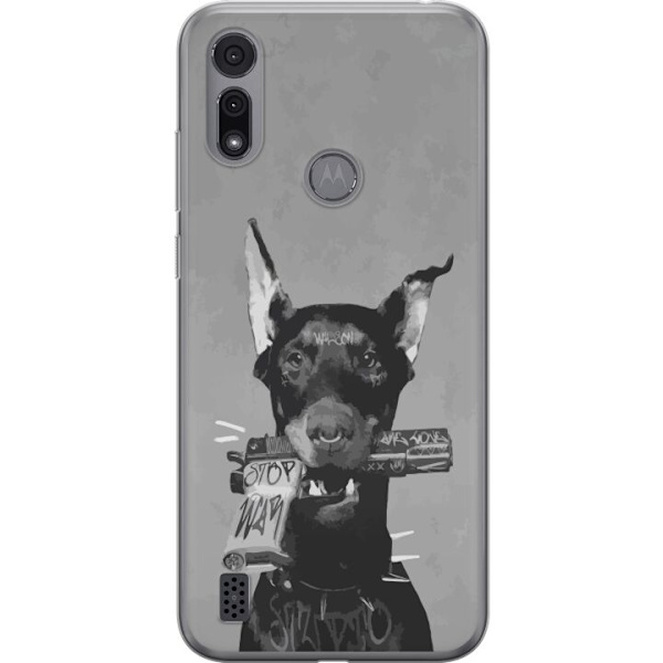 Motorola Moto E6i Läpinäkyvä kuori Harmaa Koira Graafinen Suunnittelu Kovan Eläinaiheen Katutaide Urbaani Trendi Koiran Ystävä Tyyli Suosittu Ai