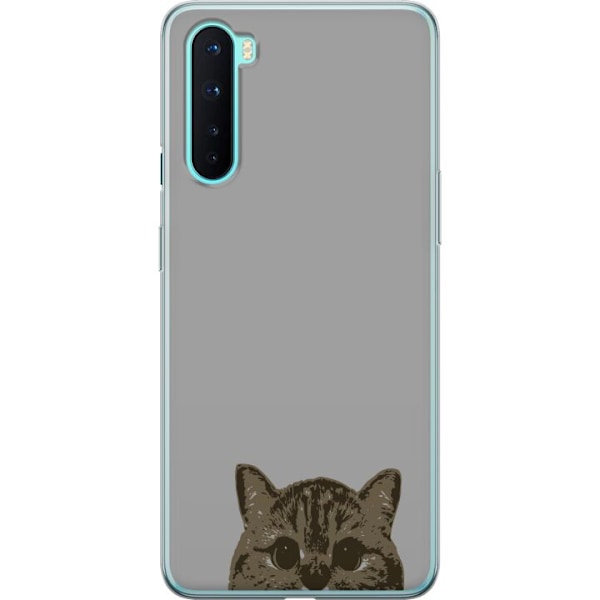 OnePlus Nord Genomskinligt Skal Grå Kattblick – stilren kattdesign med grå bakgrund