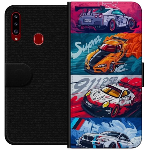 Samsung Galaxy A20s Lompakkokotelo Nopeat Autot - Piirretty Ku