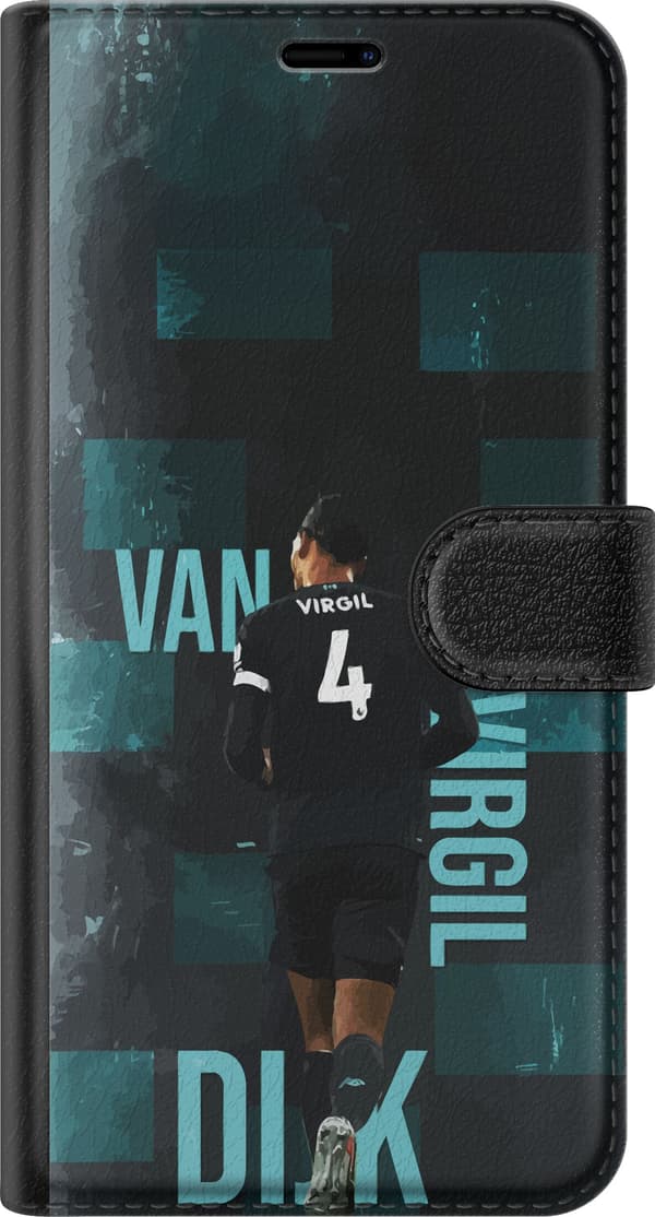 Kompatibel Tegnebogsetui til Apple iPhone 12 Pro Virgil van Dijk med nummer 4 - fodboldmotiv i sort og turkis sort