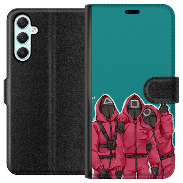 Samsung Galaxy A34 Plånboksfodral Squid Game Karaktärer Grafisk Design Seriefigurer Populär TV Motiv Asiatisk Stil Spännande Trend