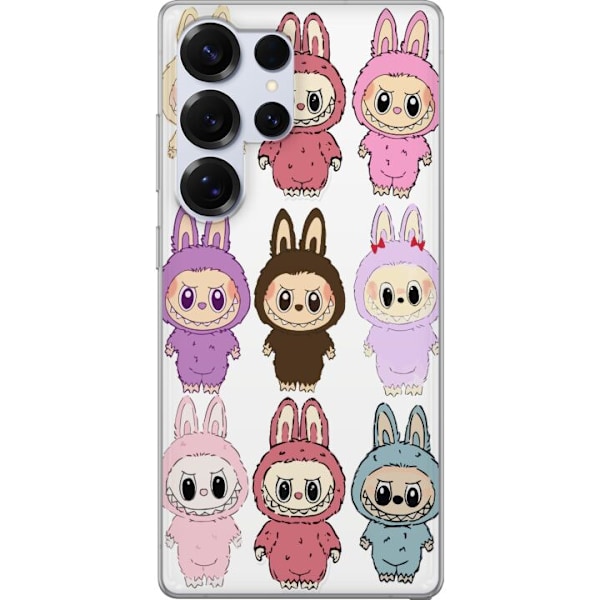 Samsung Galaxy S25 Ultra Genomskinligt Skal Labubu Pink Monster – Popkonst med Kawaii-touch