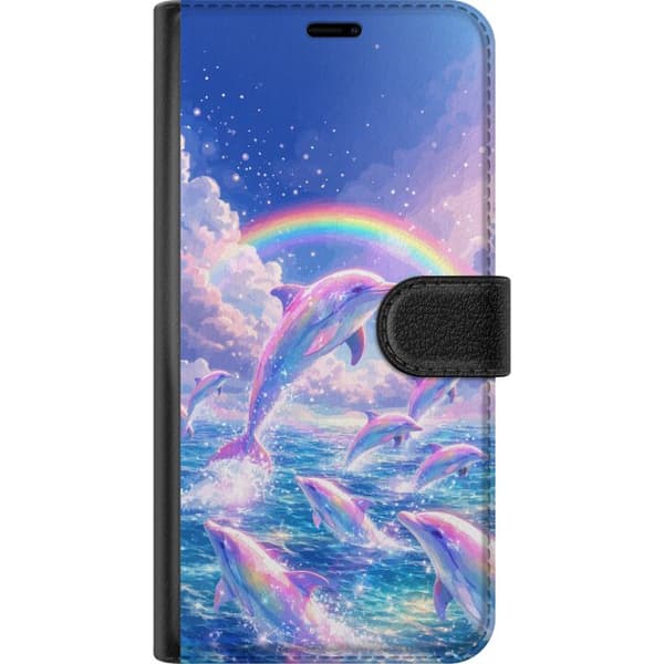 Yhteensopiva Lompakkokotelo Apple iPhone 16 Plus Glittrande regnbågsdelfiner monivärinen