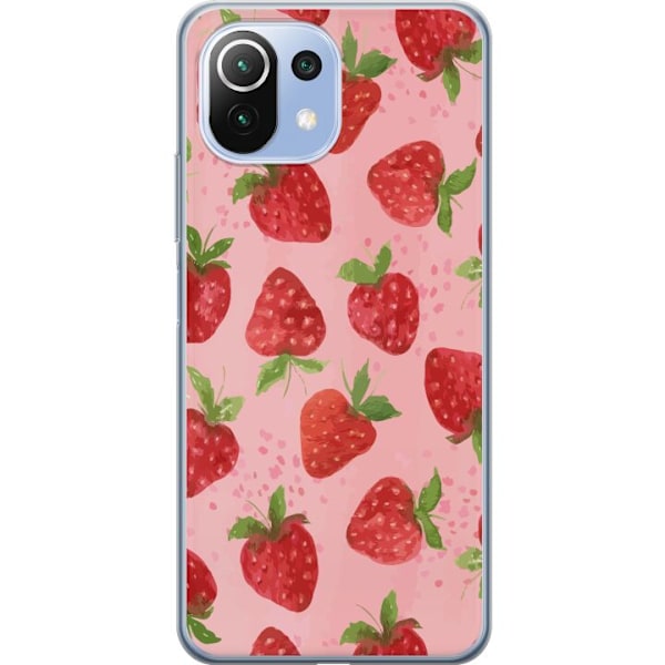Xiaomi Mi 11 Lite Genomskinligt Skal Strawberry Dreams – jordgubbsmönster i retrostil