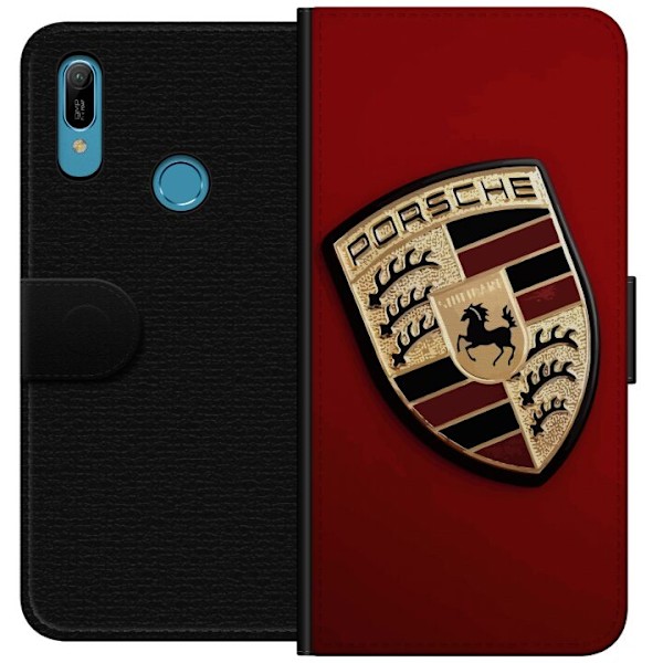 Huawei Y6 (2019) Plånboksfodral Mobilskal med stilren Porce logotyp i svartvitt