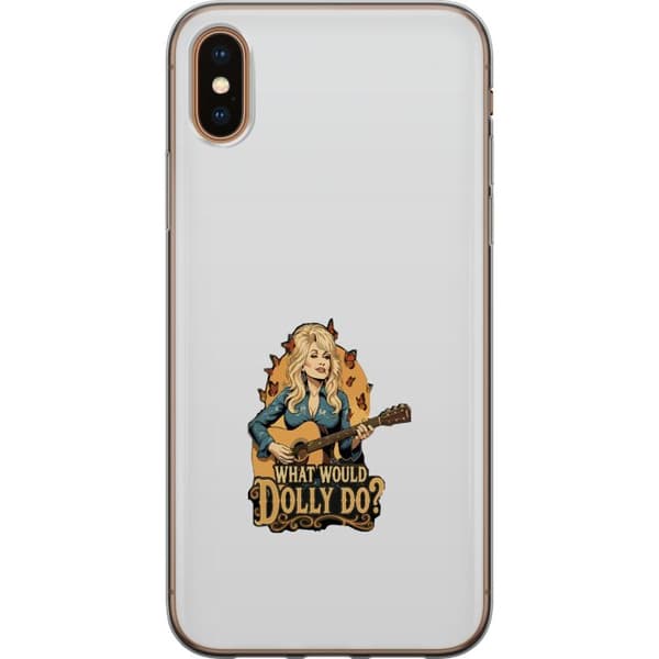 Kompatibelt Mobilskal till Apple iPhone XS Max Dolly Parton med gitarr och fjärilar grå