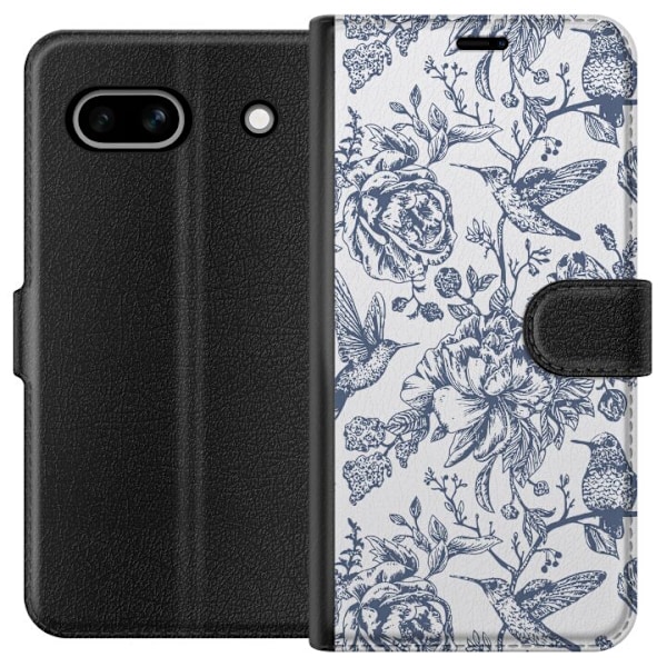 Google Pixel 7a Tegnebogsetui Blomster & Fugle - Romantisk Vintage-stil Mønster