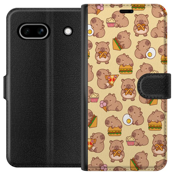 Google Pixel 7a Tegnebogsetui Kawaii capybara mobilcover med flere søde figurer
