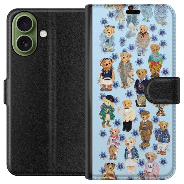 Kompatibel Tegnebogsetui til Apple iPhone 17 Søde bamser i trendy tøj med blå blomster blå