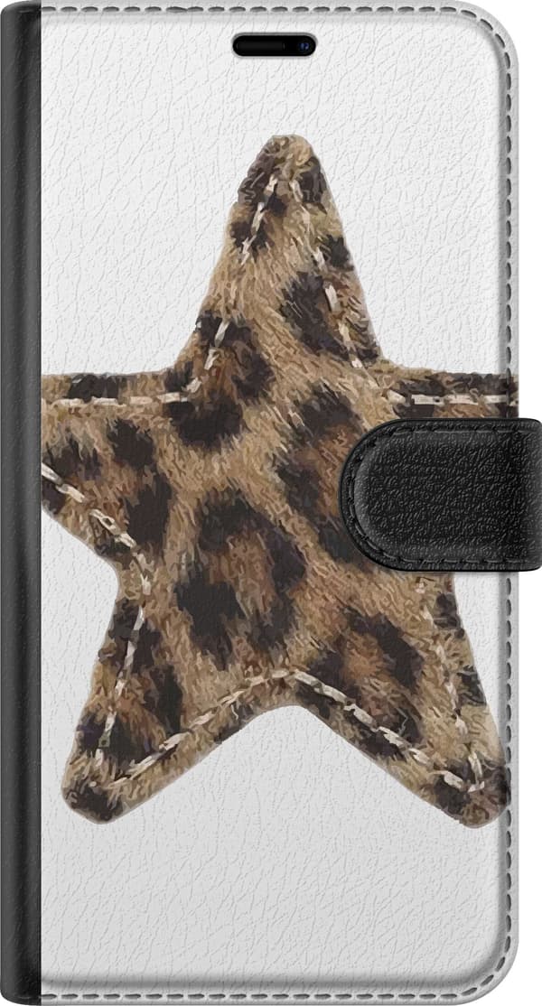 Kompatibel Tegnebogsetui til Samsung Galaxy S25 FE Stjernemotiv med brunt og sort leopardmønster samt dekorative sømdetaljer brun