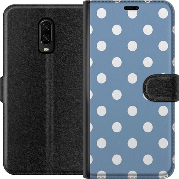 Kompatibel Tegnebogsetui til OnePlus 6T Blåhvide prikker blå