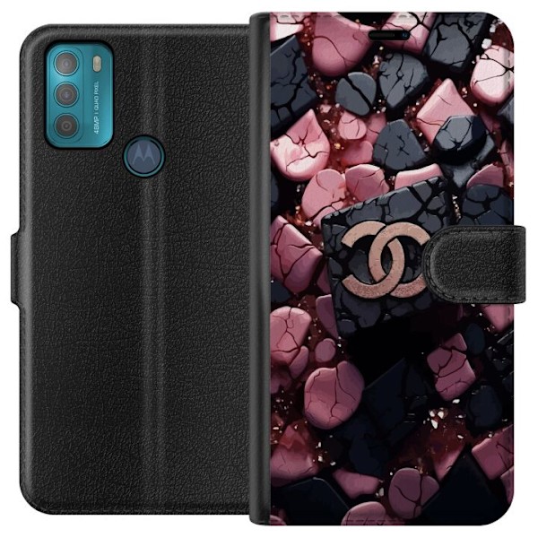 Motorola Moto G50 Tegnebogsetui Chanel Sort og Lyserød