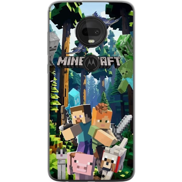 Motorola Moto G7 Genomskinligt Skal Minecraft mobilskal med skog och figurer i pixelstil