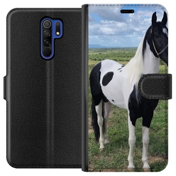 Xiaomi Redmi 9 Tegnebogsetui Hestemagi - stiliseret hest i en rolig farveskala