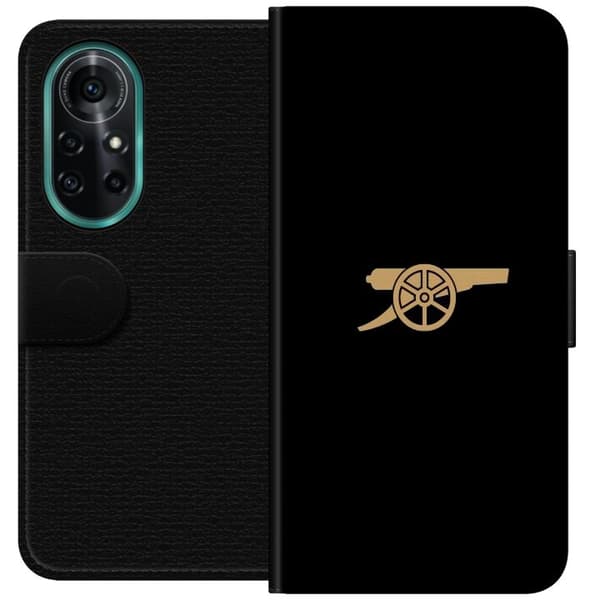 Kompatibel Tegnebogsetui til Huawei nova 8 Pro Minimalistisk motiv med guldfarvet kanon mod sort baggrund sort