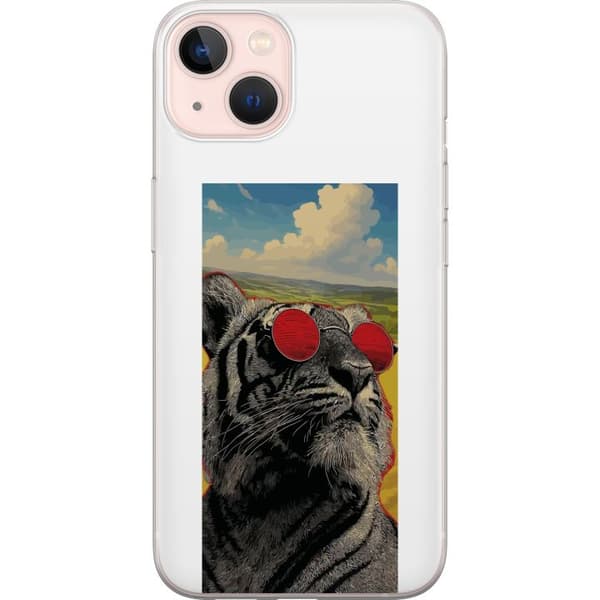 Kompatibelt Mobildeksel til Apple iPhone 13 Cool tiger med røde solbriller i popkunststil grå