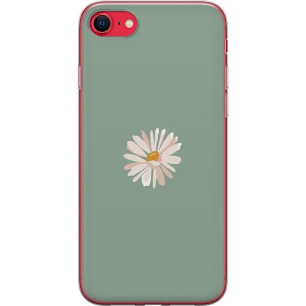 Apple iPhone SE (2020) Genomskinligt Skal Grön Minimalblomma – stilren blomma på grön bakgrund