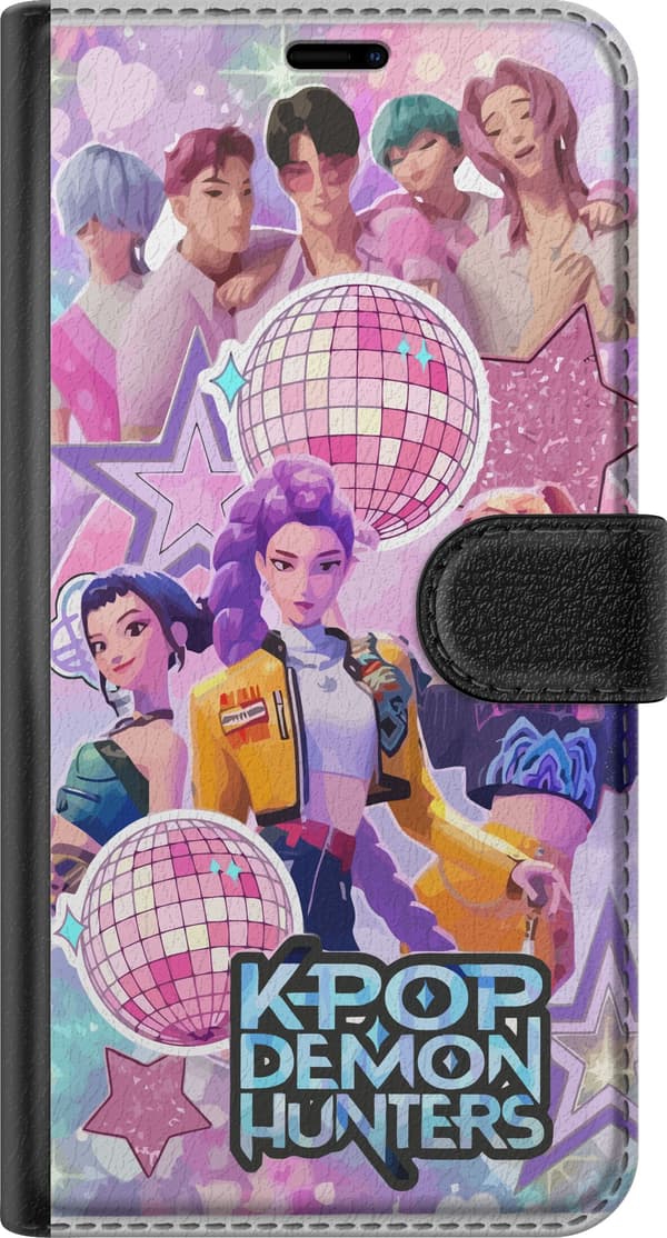 Kompatibelt Lommeboketui til Samsung Galaxy S23 Tegnede sangere og sangerinner blant rosa discokuler, hjerter og stjerner rosa