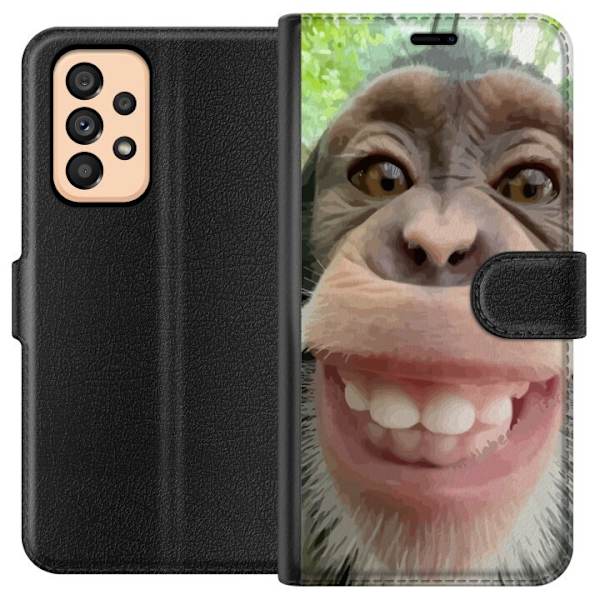 Samsung Galaxy A53 5G Lompakkokotelo Simpanssi Selfie Rauhallinen Graafinen Suunnittelu Apinan Aihe Suosittu Urban Art Tyyli