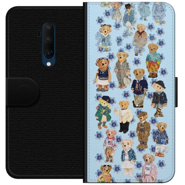 Kompatibel Tegnebogsetui til OnePlus 7T Pro Søde bamser i trendy tøj med blå blomster blå