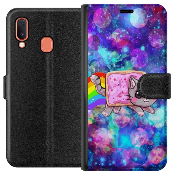 Kompatibelt Plånboksfodral till Samsung Galaxy A20e Flygande katt