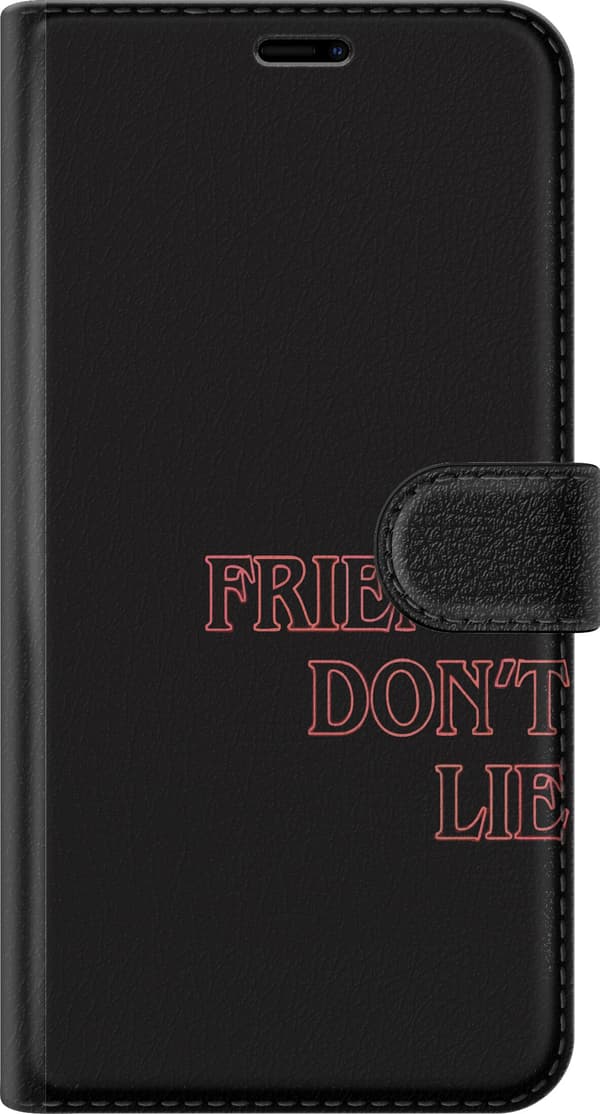 Kompatibel Tegnebogsetui til OnePlus Nord CE6 Teksten Friends Don't Lie - citatmotiv med lyserød tekst på sort baggrund sort