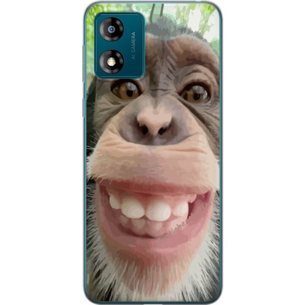 Motorola Moto E13 Gennemsigtig cover Chimp Selfie Rolig Grafisk Design Abe Dyremotiv Trendy Sjovt Motiv Populært Urban Kunst Stil