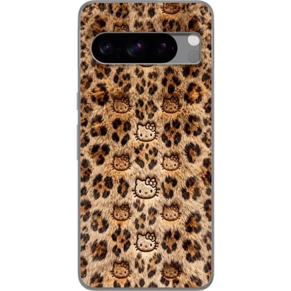 Kompatibelt Mobildeksel til Google Pixel 8 Pro Søtt leopardmønster med katteansikter i leken design brun