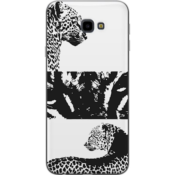 Samsung Galaxy J4+ Genomskinligt Skal Leopard Faces – trendigt mönster med leopardansikten