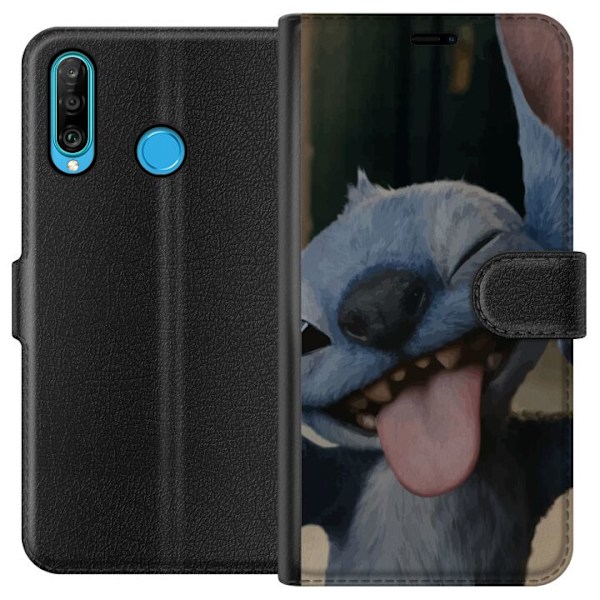 Huawei P30 lite Tegnebogsetui Stitch Sød Alien - Blå Favorit