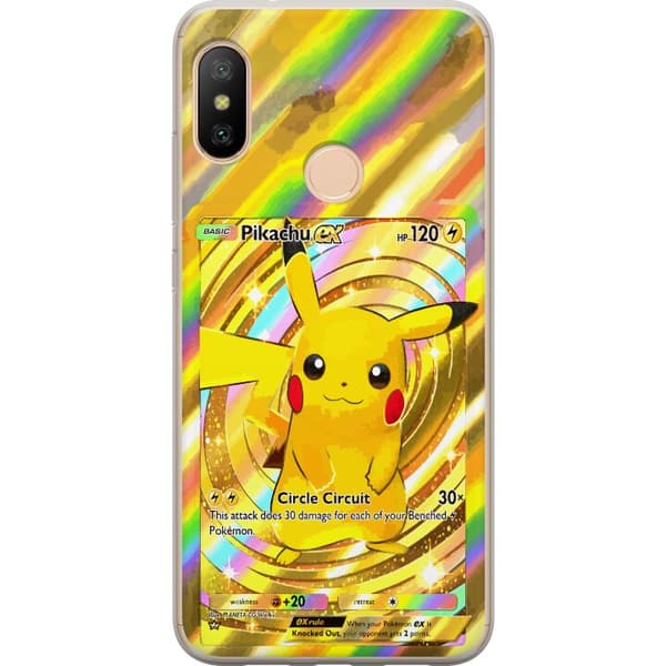 Kompatibelt Mobildeksel til Xiaomi Redmi 6 Pro Gullig Pikachu EX samlebilde med regnbueeffekter gull